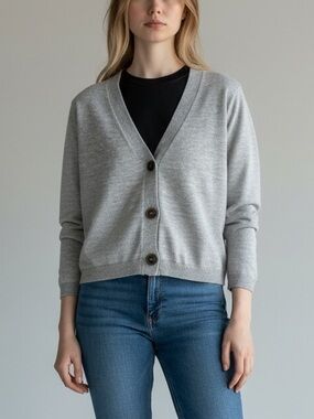 Mango Light Gray V-Neck Button Cardigan